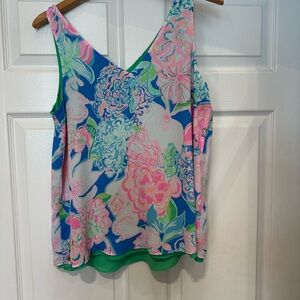 Lilly Pulitzer Floral V-Neck Blouse - Blue and Pink